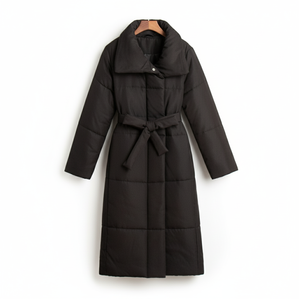 Mantel Long Puffer Belted Damen