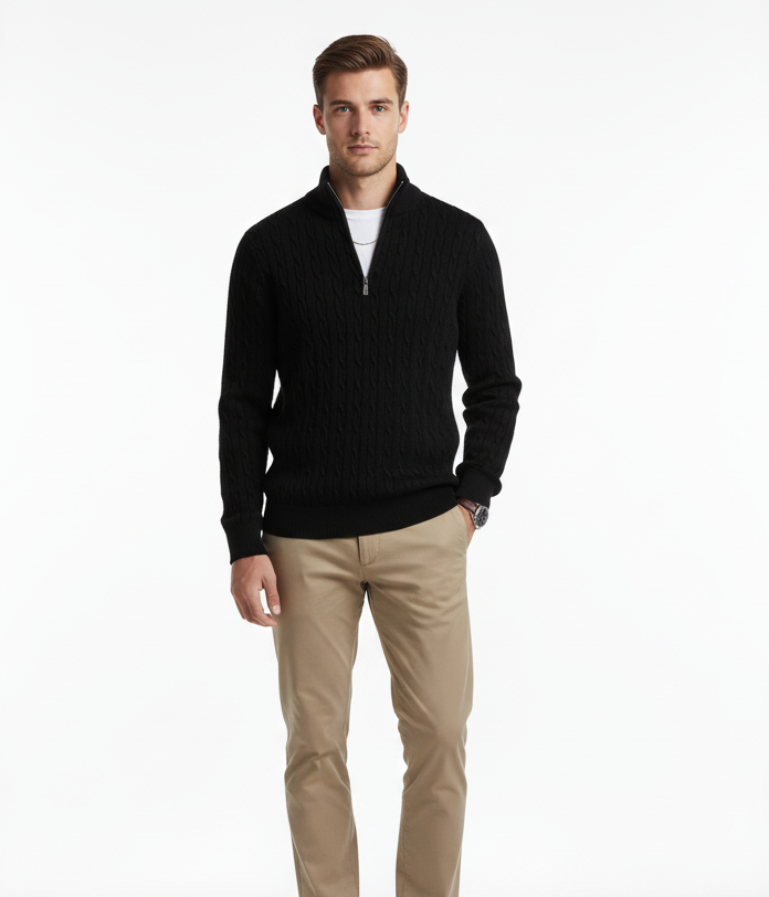 Lunvye Zipp Pullover mit Zopfmuster