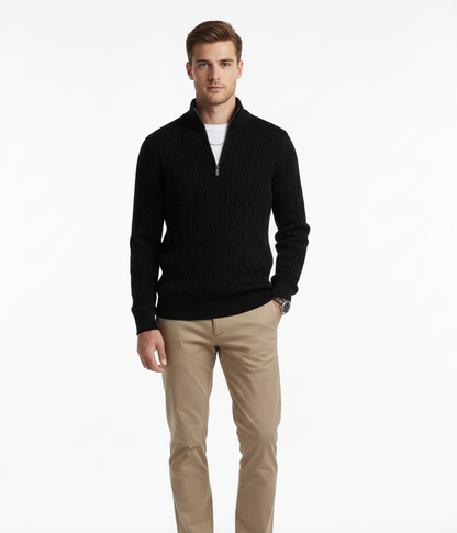 Lunvye Zipp Pullover mit Zopfmuster