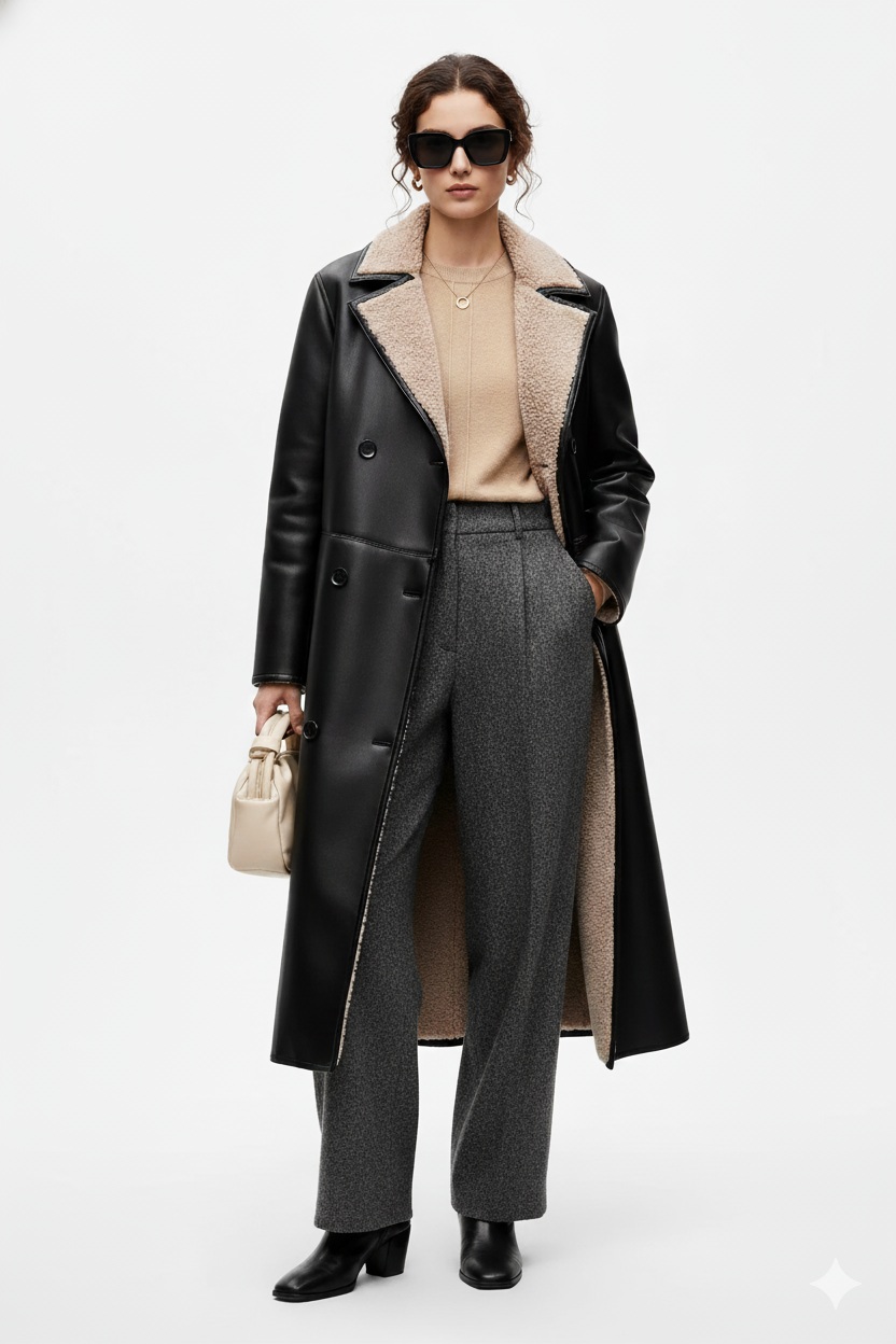 Langer Faux Shearling-Mantel "New England Chic"