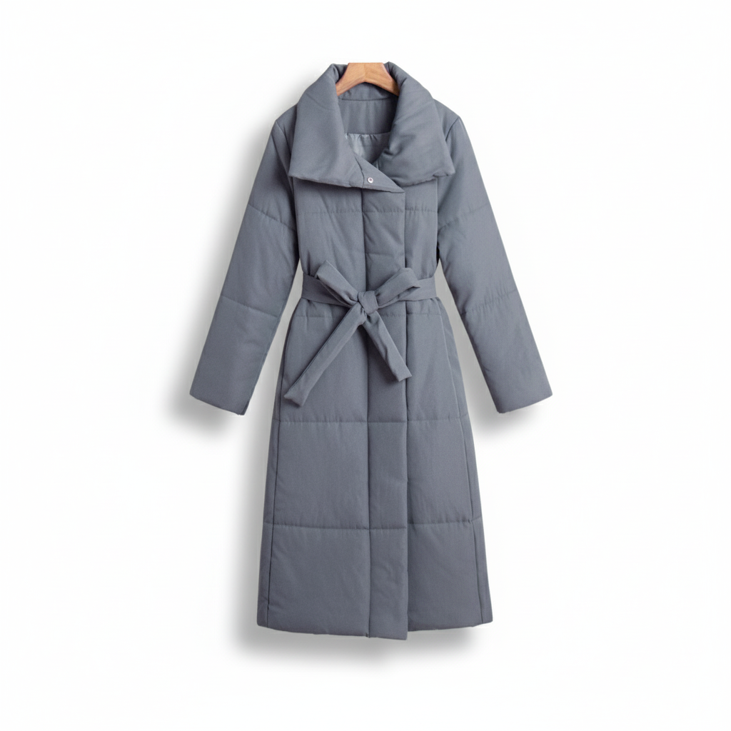 Mantel Long Puffer Belted Damen