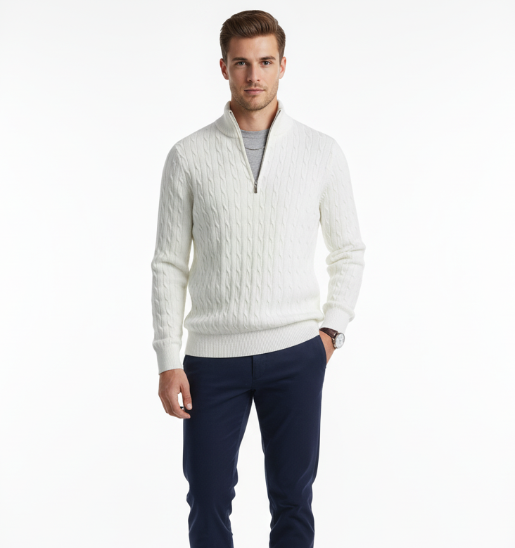 Lunvye Zipp Pullover mit Zopfmuster