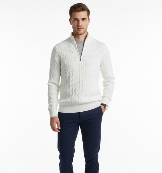 Lunvye Zipp Pullover mit Zopfmuster