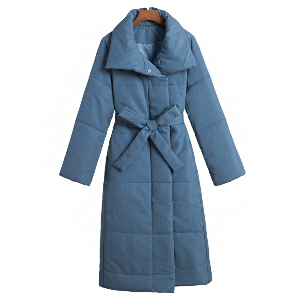 Mantel Long Puffer Belted Damen