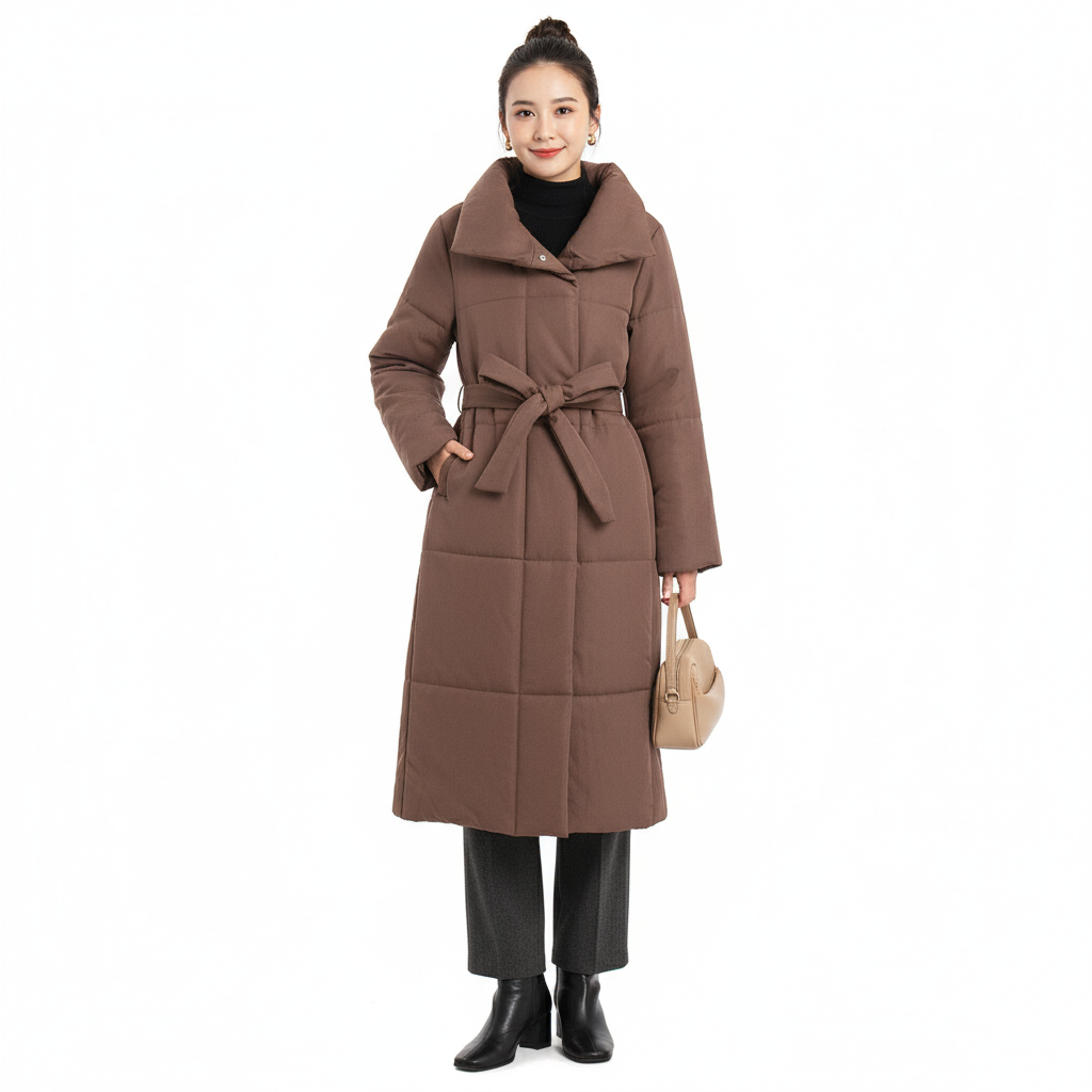 Mantel Long Puffer Belted Damen