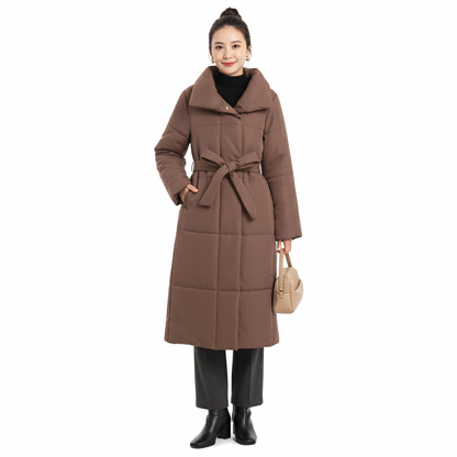 Mantel Long Puffer Belted Damen