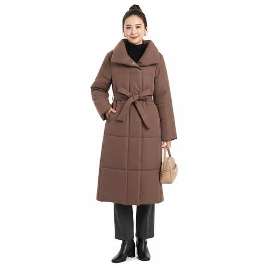 Mantel Long Puffer Belted Damen