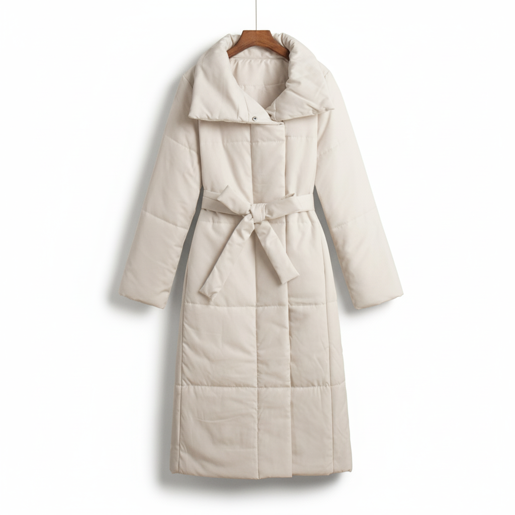 Mantel Long Puffer Belted Damen