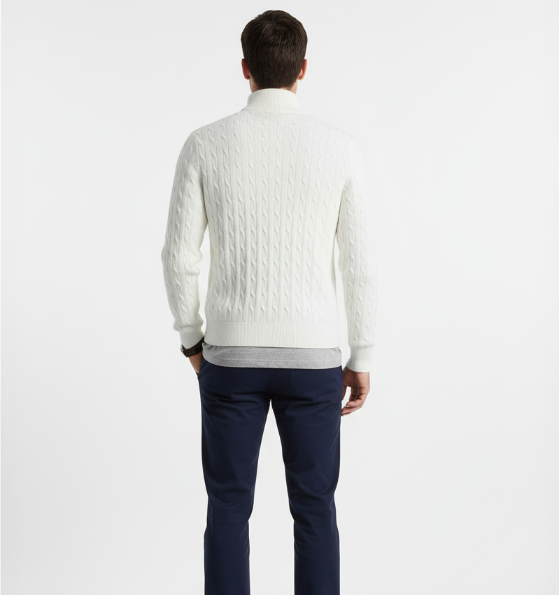 Lunvye Zipp Pullover mit Zopfmuster