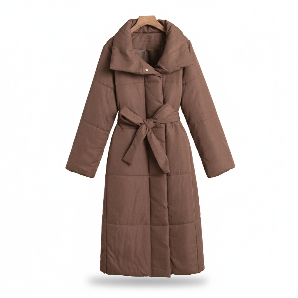 Mantel Long Puffer Belted Damen