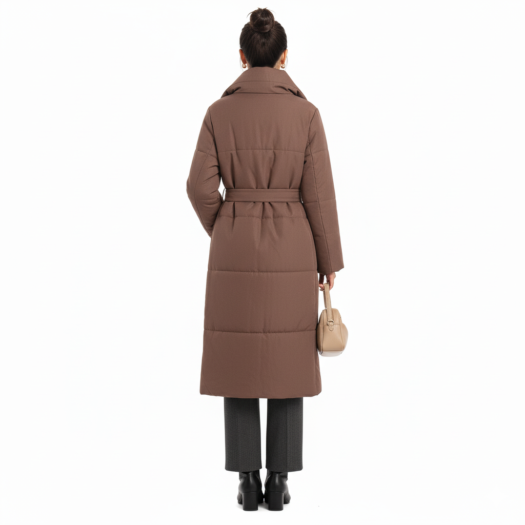 Mantel Long Puffer Belted Damen