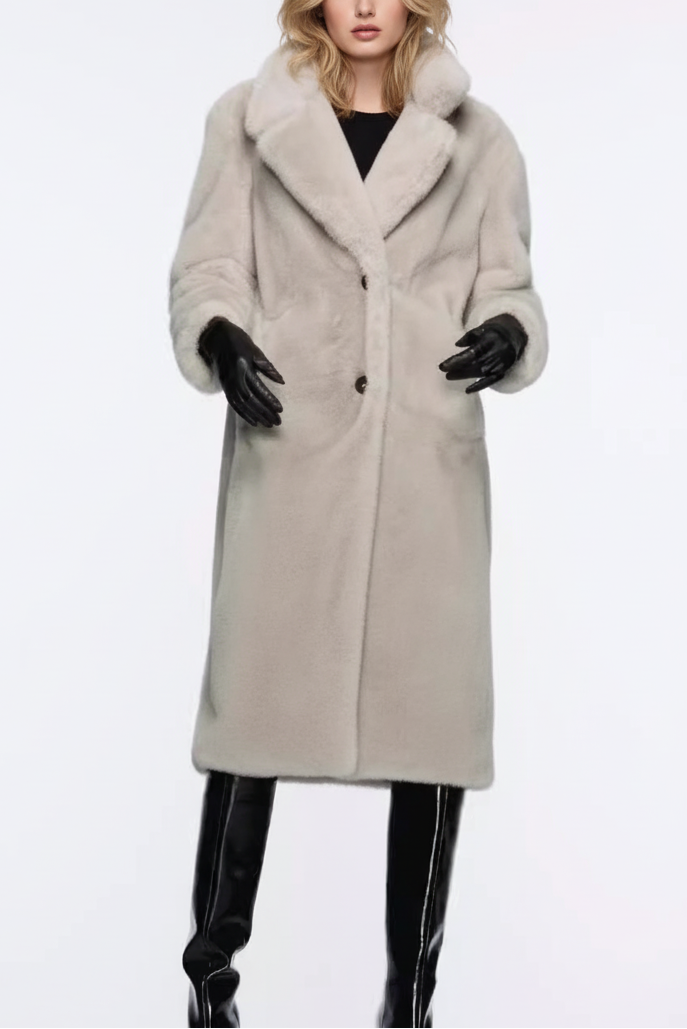 Mantel aus Kunstfell mit Reverkragen