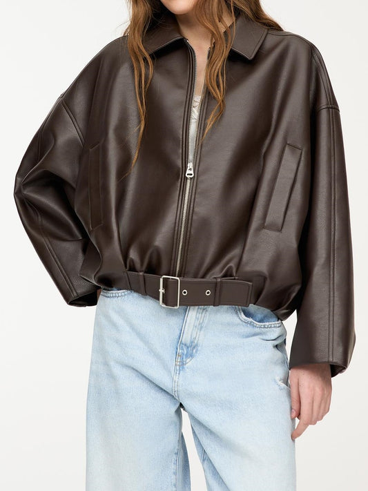 Belted Leather Effect Jacket