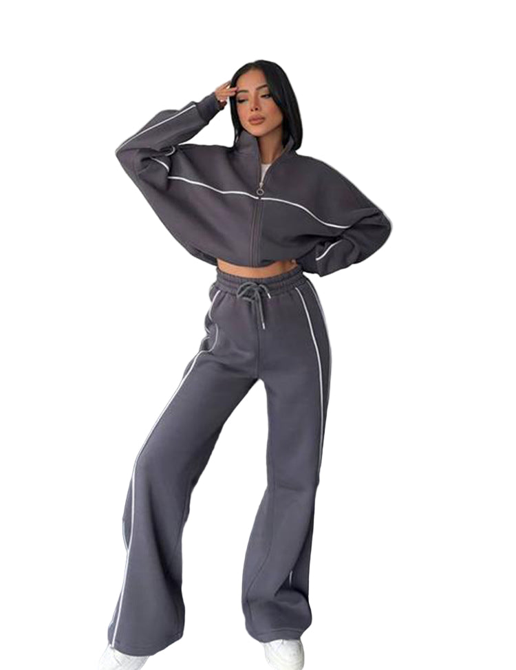 Lockeres Zip-Set mit seitlicher Linie Damen