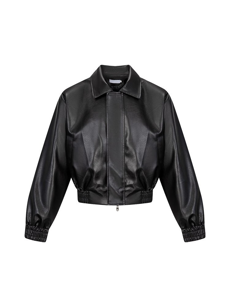 Cropped Faux Leather Jacket