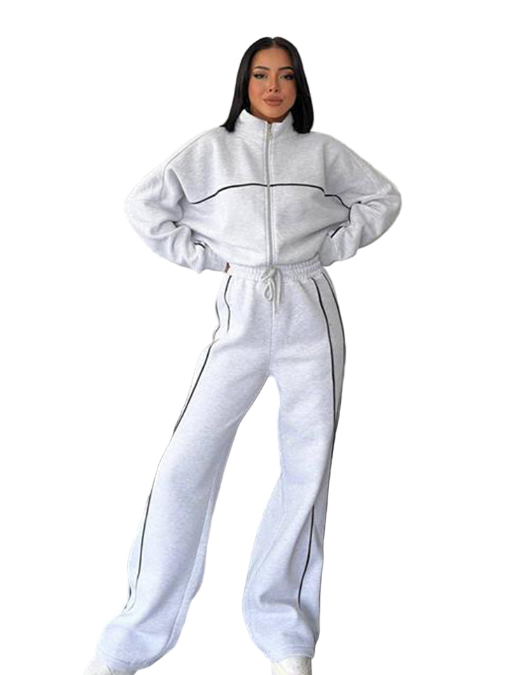 Lockeres Zip-Set mit seitlicher Linie Damen