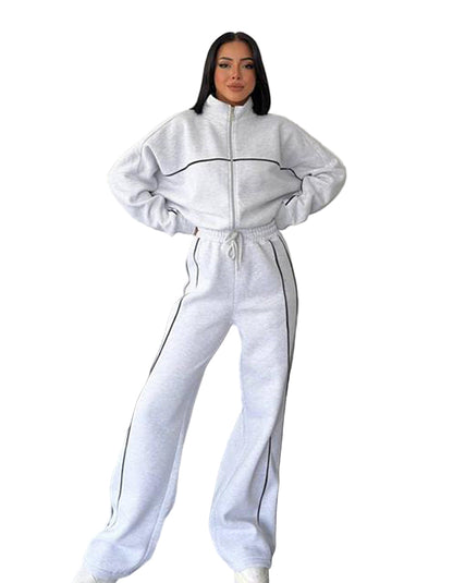 Lockeres Zip-Set mit seitlicher Linie Damen