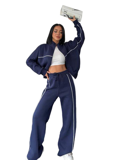 Lockeres Zip-Set mit seitlicher Linie Damen