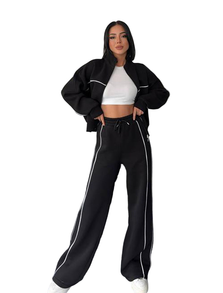 Lockeres Zip-Set mit seitlicher Linie Damen