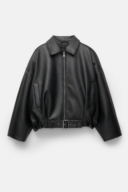 Belted Leather Effect Jacket