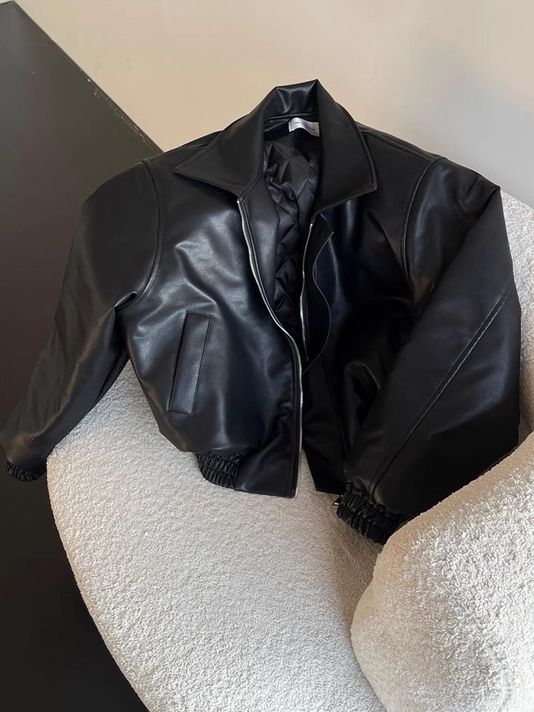 Cropped Faux Leather Jacket