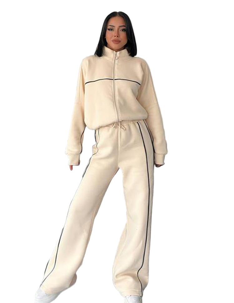 Lockeres Zip-Set mit seitlicher Linie Damen