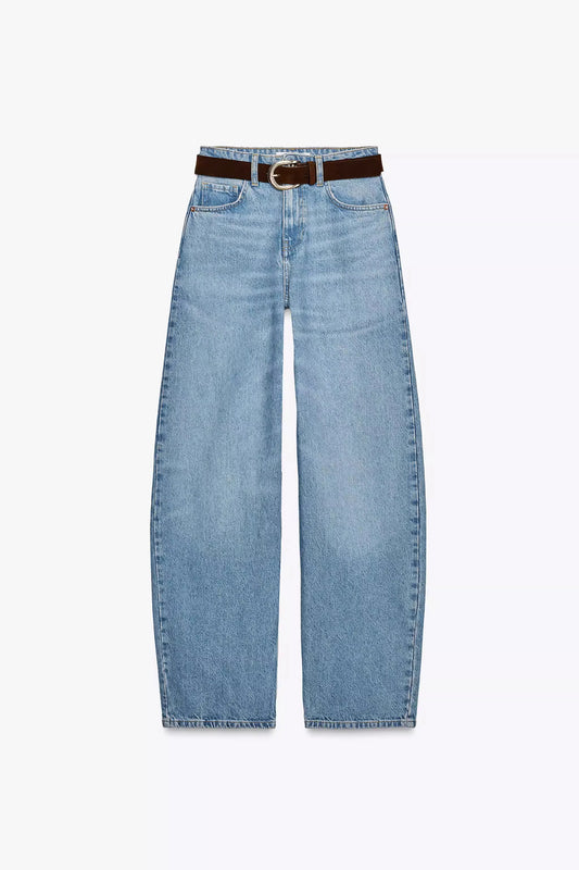 Lunvye Elegante Jeans mit Gürtel Damen